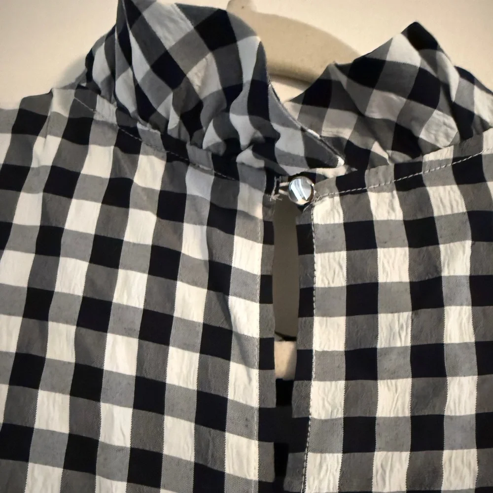 J.Crew Fleur Gingham Linen Top Black White Spring Coastal Preppy XS $98